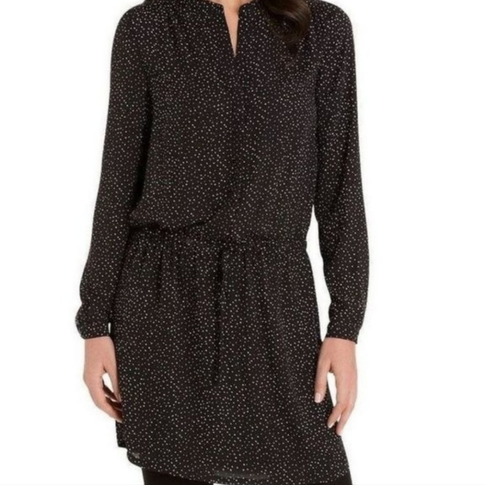 Hilary Radley Black and White Polka Dot Long-Sleeve Blouson Dress